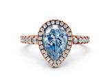 Rose gold Fancy Blue Pear Cut Halo Diamond Pave Band with Prong Setting