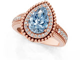 Rose gold Fancy Blue Pear Cut Halo Diamond Ring with Beaded Split Shank and Four-Prong Setting_1