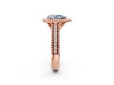 Rose gold Fancy Blue Pear Cut Halo Diamond Ring with Beaded Split Shank and Four-Prong Setting_2