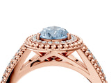 Rose gold Fancy Blue Pear Cut Halo Diamond Ring with Beaded Split Shank and Four-Prong Setting_4