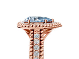 Rose gold Fancy Blue Pear Cut Halo Diamond Ring with Beaded Split Shank and Four-Prong Setting_5