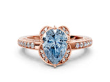 Rose gold Fancy Blue Pear  Cut Halo Diamond Ring with Channel Set Band and Four-Prong Setting_32