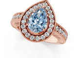 Rose gold Fancy Blue Pear  Cut Halo Diamond Ring with Pavé Band and Four-Prong Setting_70