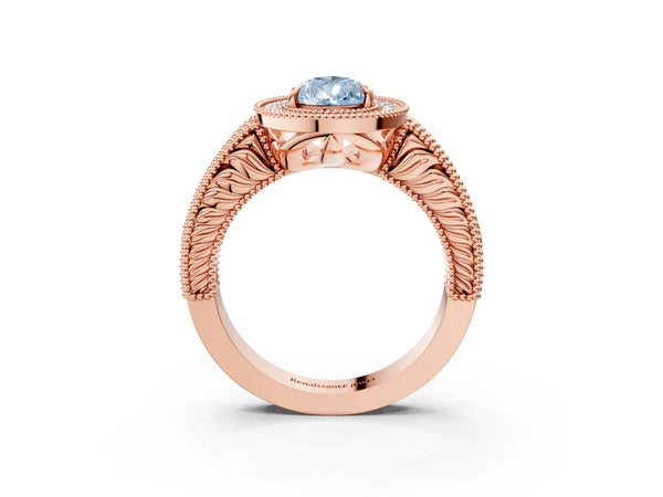 Rose gold Fancy Blue Pear  Cut Halo Diamond Ring with Pavé Band and Four-Prong Setting
