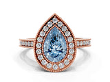 Rose gold Fancy Blue Pear  Cut Halo Diamond Ring with Pavé Band and Milgrain Prong Setting_32