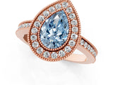 Rose gold Fancy Blue Pear  Cut Halo Diamond Ring with Pavé Band and Milgrain Prong Setting_33