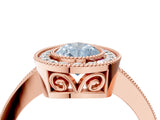 Rose gold Fancy Blue Pear  Cut Halo Diamond Ring with Pavé Band and Milgrain Prong Setting_36