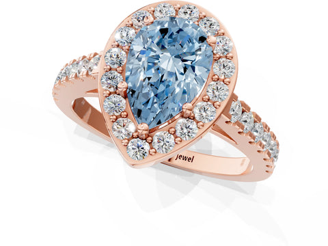Rose gold Fancy Blue Pear Cut Halo Diamond Ring with Pavé Band and Three-Prong Setting_1