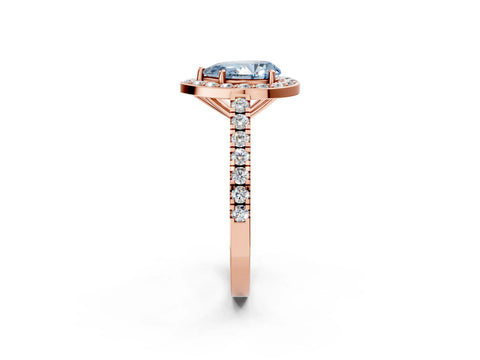 Rose gold Fancy Blue Pear Cut Halo Diamond Ring with Pavé Band and Three-Prong Setting_2