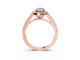 Rose gold Fancy Blue Pear Cut Halo Diamond Ring with Pavé Band and Three-Prong Setting_3
