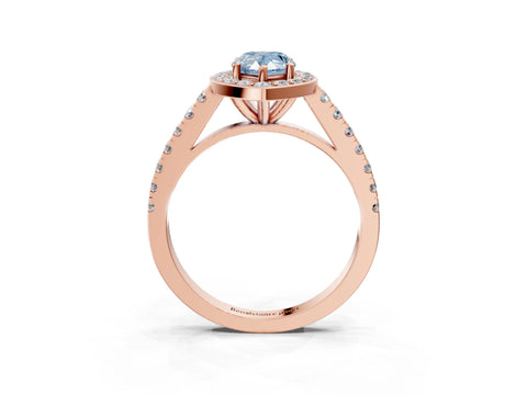 Rose gold Fancy Blue Pear Cut Halo Diamond Ring with Pavé Band and Three-Prong Setting_3