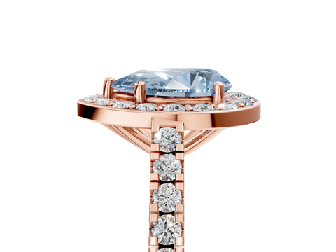 Rose gold Fancy Blue Pear Cut Halo Diamond Ring with Pavé Band and Three-Prong Setting_5