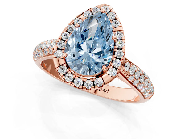 Rose gold Fancy Blue Pear Cut Halo Diamond Ring with Pavé Band