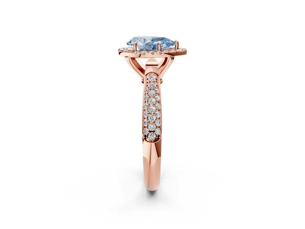 Rose gold Fancy Blue Pear Cut Halo Diamond Ring with Pavé Band