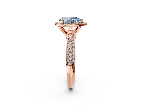 Rose gold Fancy Blue Pear Cut Halo Diamond Ring with Pavé Band_2