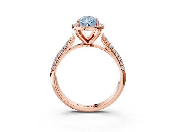 Rose gold Fancy Blue Pear Cut Halo Diamond Ring with Pavé Band