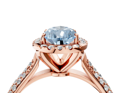 Rose gold Fancy Blue Pear Cut Halo Diamond Ring with Pavé Band_4