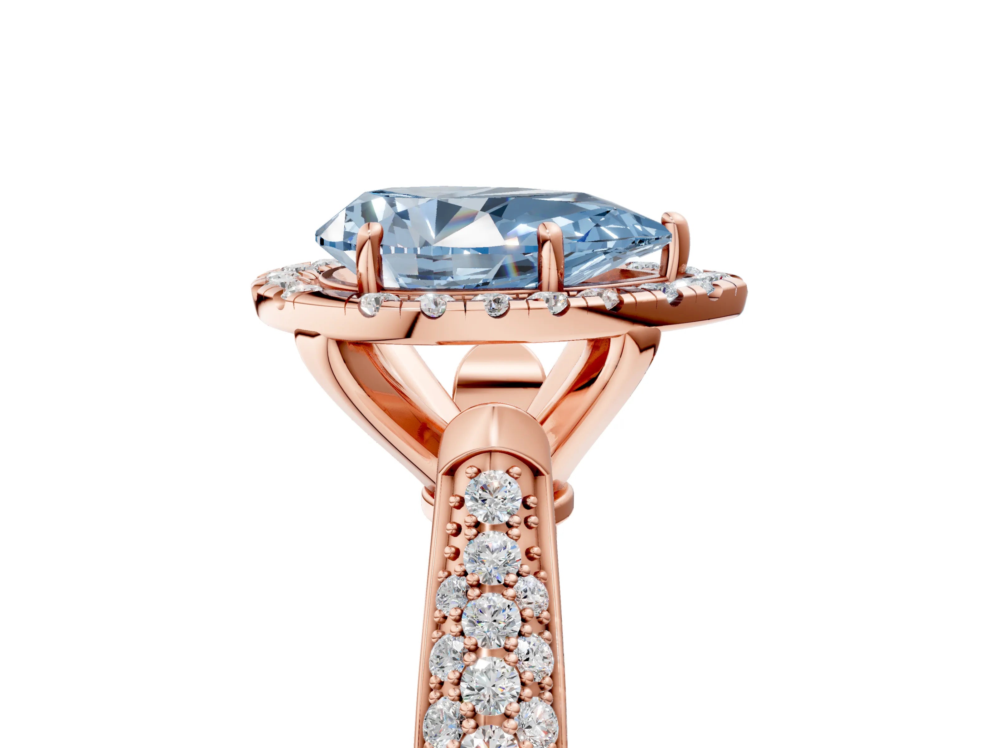 Rose gold Fancy Blue Pear Cut Halo Diamond Ring with Pavé Band_5