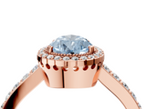Rose gold Fancy Blue Pear  Cut Halo Diamond Ring with Pave Band and Four-Prong Setting_28