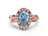 Rose gold Fancy Blue Pear  Cut Halo Diamond Ring with Scrollwork Band and Four-Prong Setting_72
