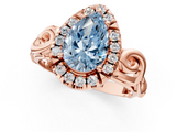 Rose gold Fancy Blue Pear  Cut Halo Diamond Ring with Scrollwork Band and Four-Prong Setting_73