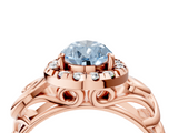Rose gold Fancy Blue Pear  Cut Halo Diamond Ring with Scrollwork Band and Four-Prong Setting_76