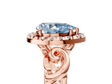 Rose gold Fancy Blue Pear  Cut Halo Diamond Ring with Scrollwork Band and Four-Prong Setting_77
