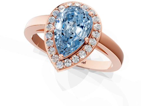 Rose gold Fancy Blue Pear Cut Halo Diamond Ring with Solitaire Band and Prong Setting_1