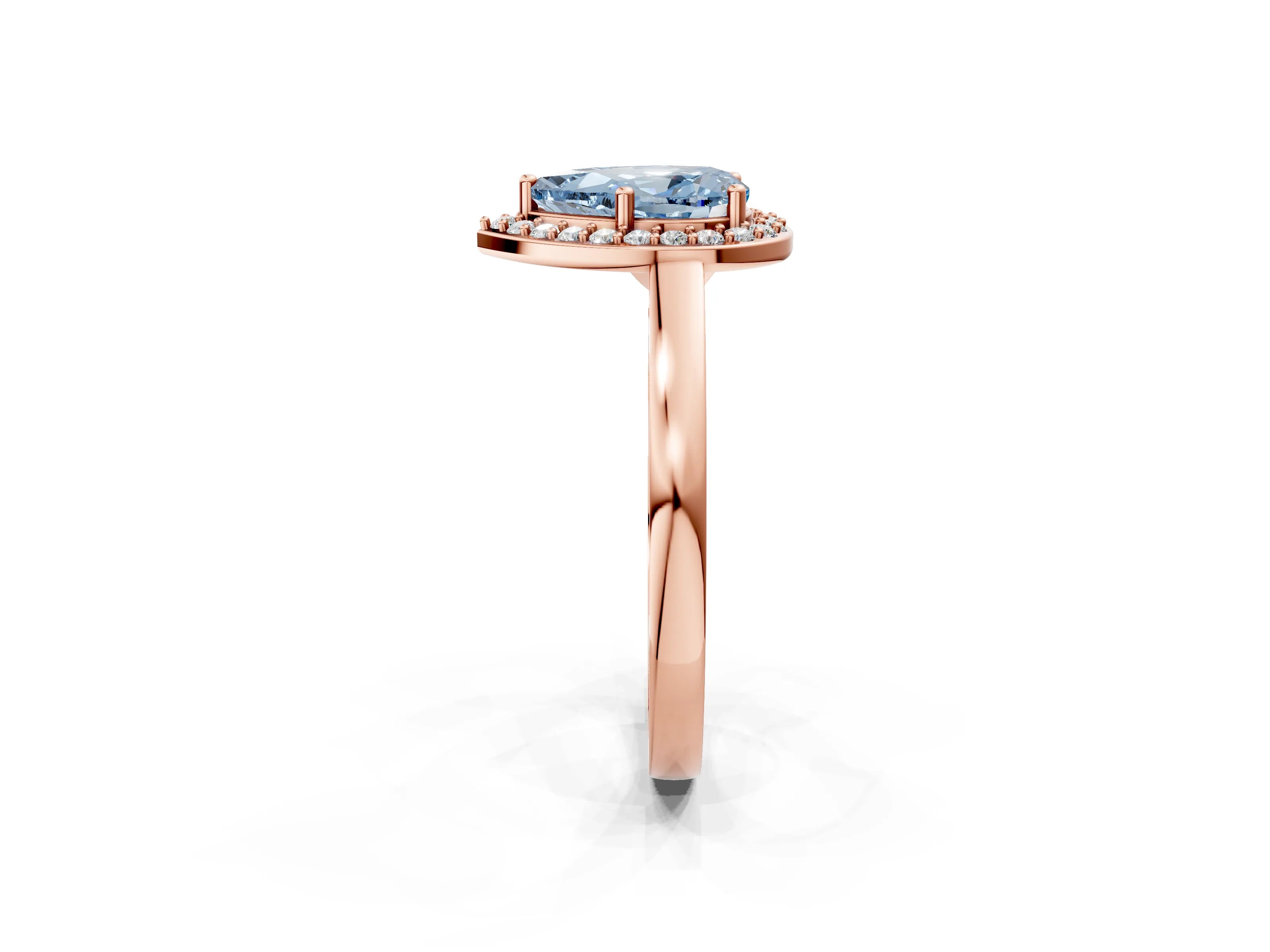 Rose gold Fancy Blue Pear Cut Halo Diamond Ring with Solitaire Band and Prong Setting_2