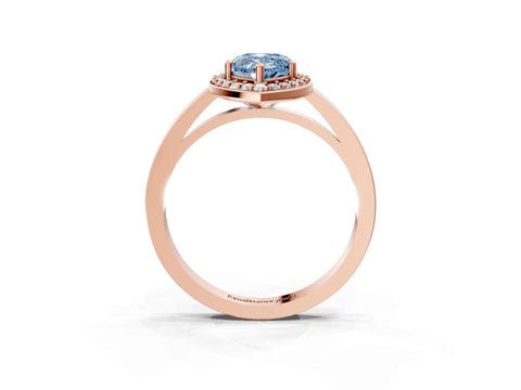 Rose gold Fancy Blue Pear Cut Halo Diamond Ring with Solitaire Band and Prong Setting_3