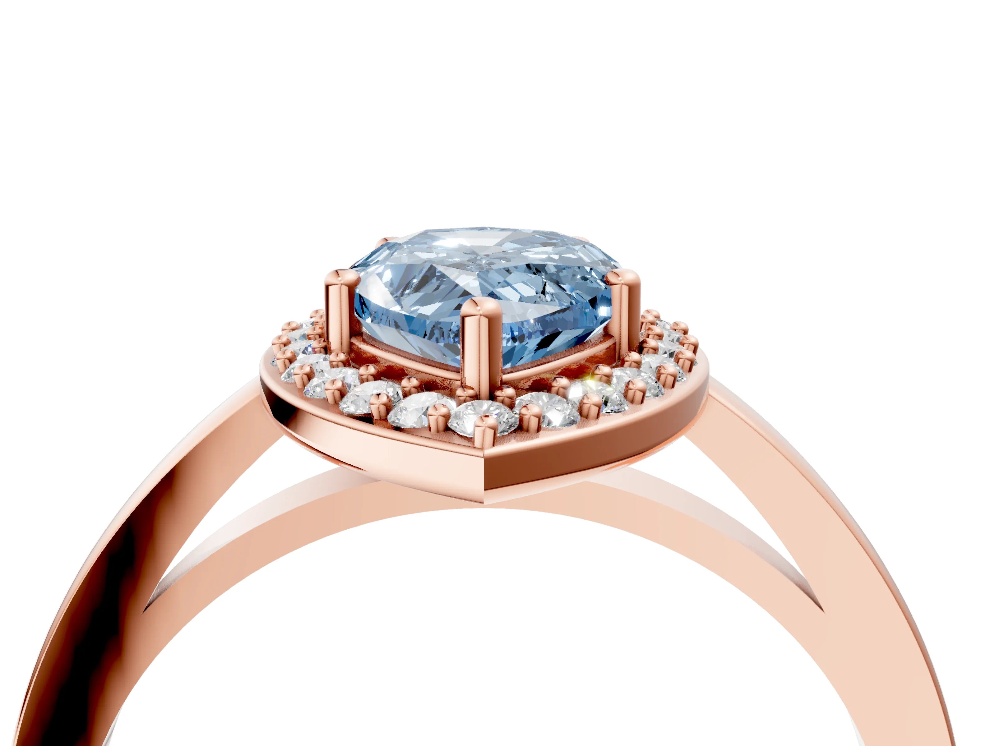Rose gold Fancy Blue Pear Cut Halo Diamond Ring with Solitaire Band and Prong Setting_4