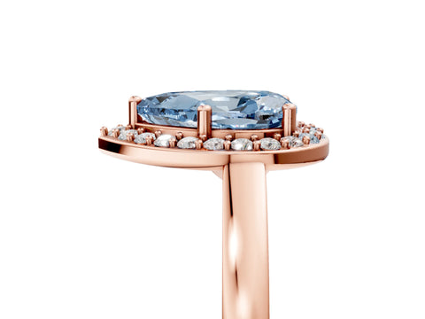 Rose gold Fancy Blue Pear Cut Halo Diamond Ring with Solitaire Band and Prong Setting_5