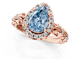 Rose gold Fancy Blue Pear Cut Halo Diamond Solitaire with Filigree Band and Four-Prong Setting_1