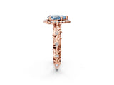 Rose gold Fancy Blue Pear Cut Halo Diamond Solitaire with Filigree Band and Four-Prong Setting_2