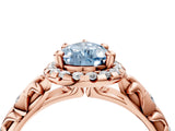 Rose gold Fancy Blue Pear Cut Halo Diamond Solitaire with Filigree Band and Four-Prong Setting_4