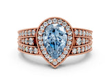 Rose gold Fancy Blue Pear Cut Halo Diamond Split Shank Ring with Prong Setting