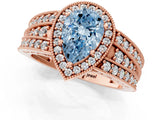 Rose gold Fancy Blue Pear Cut Halo Diamond Split Shank Ring with Prong Setting_1