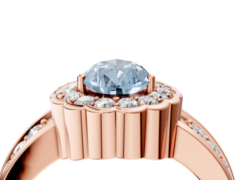Rose gold Fancy Blue Pear Cut Halo Diamond Split Shank Ring with Scalloped Prong Setting_4