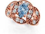 Rose gold Fancy Blue Pear Cut Halo Milgrain Diamond Engagement Ring with Leaf Band and Four-Prong Setting_1