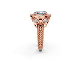 Rose gold Fancy Blue Pear Cut Halo Milgrain Diamond Engagement Ring with Leaf Band and Four-Prong Setting_2