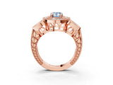 Rose gold Fancy Blue Pear Cut Halo Milgrain Diamond Engagement Ring with Leaf Band and Four-Prong Setting_3