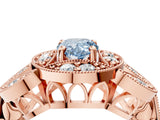 Rose gold Fancy Blue Pear Cut Halo Milgrain Diamond Engagement Ring with Leaf Band and Four-Prong Setting_4