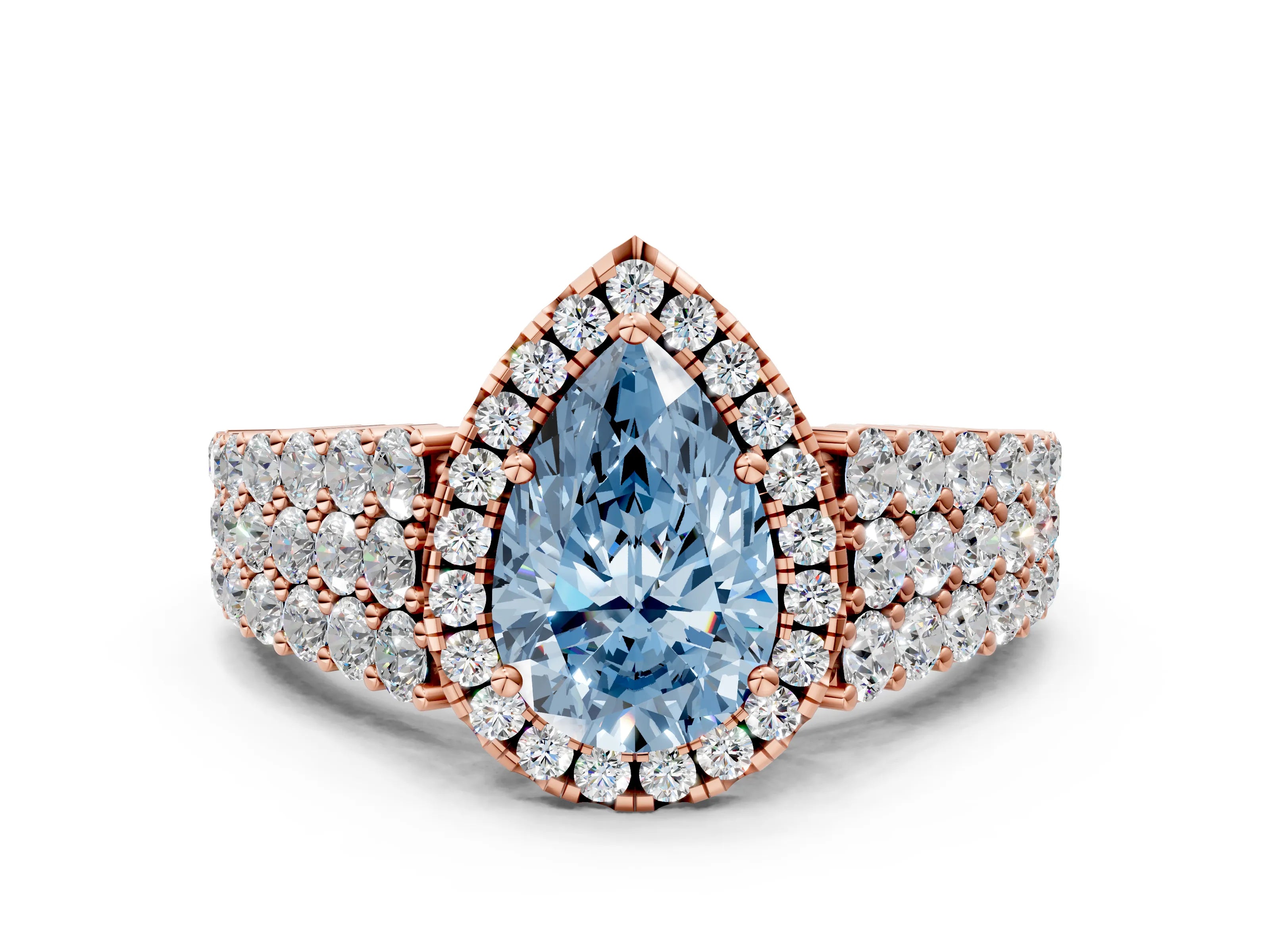 Rose gold Fancy Blue Pear Cut Halo Pavé Diamond Engagement Ring with Split Shank and Four-Prong Setting_3