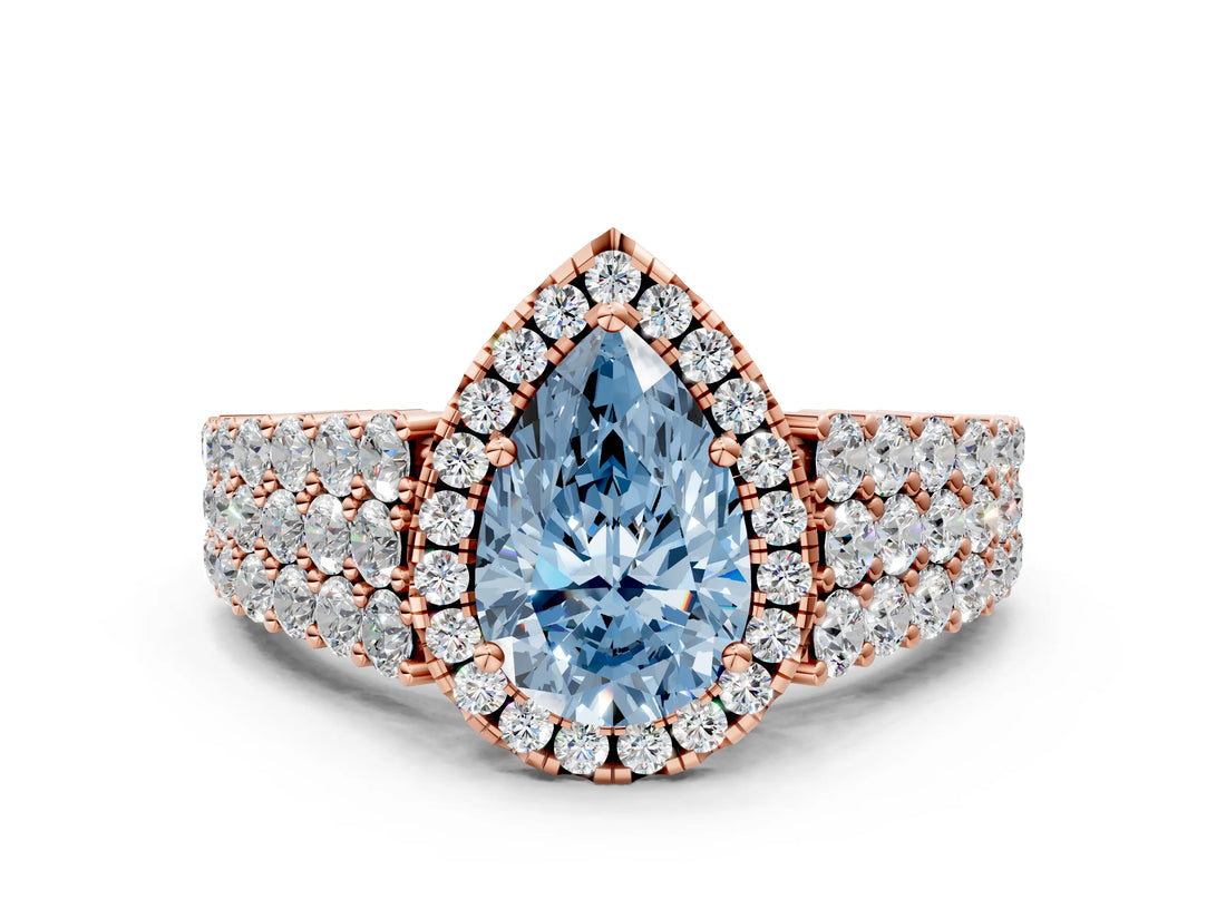 Rose gold Fancy Blue Pear Cut Halo Pavé Diamond Engagement Ring with Split Shank and Four-Prong Setting_3