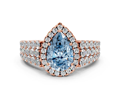Rose gold Fancy Blue Pear Cut Halo Pavé Diamond Engagement Ring with Split Shank and Four-Prong Setting_3