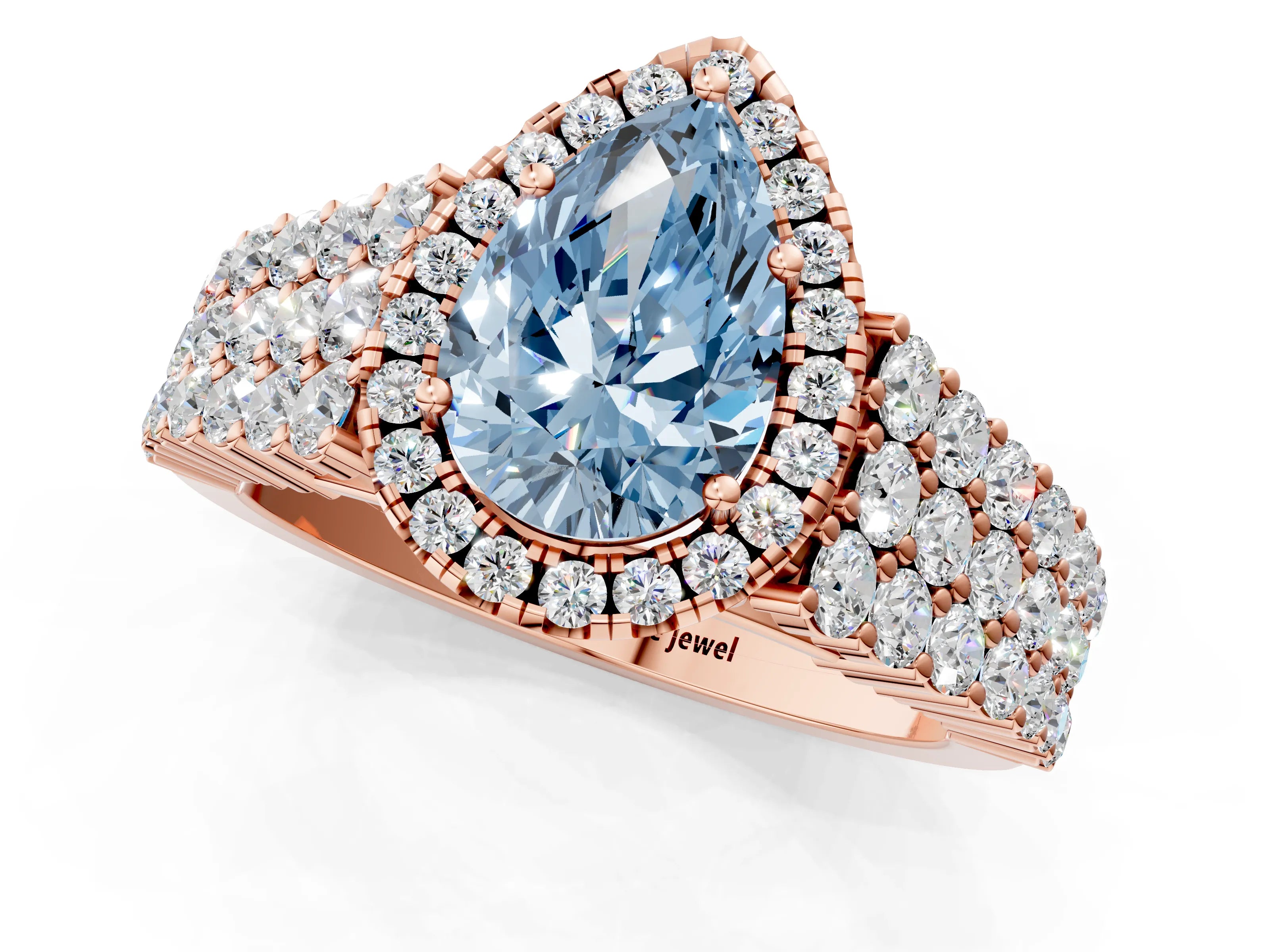 Rose gold Fancy Blue Pear Cut Halo Pavé Diamond Engagement Ring with Split Shank and Four-Prong Setting_4