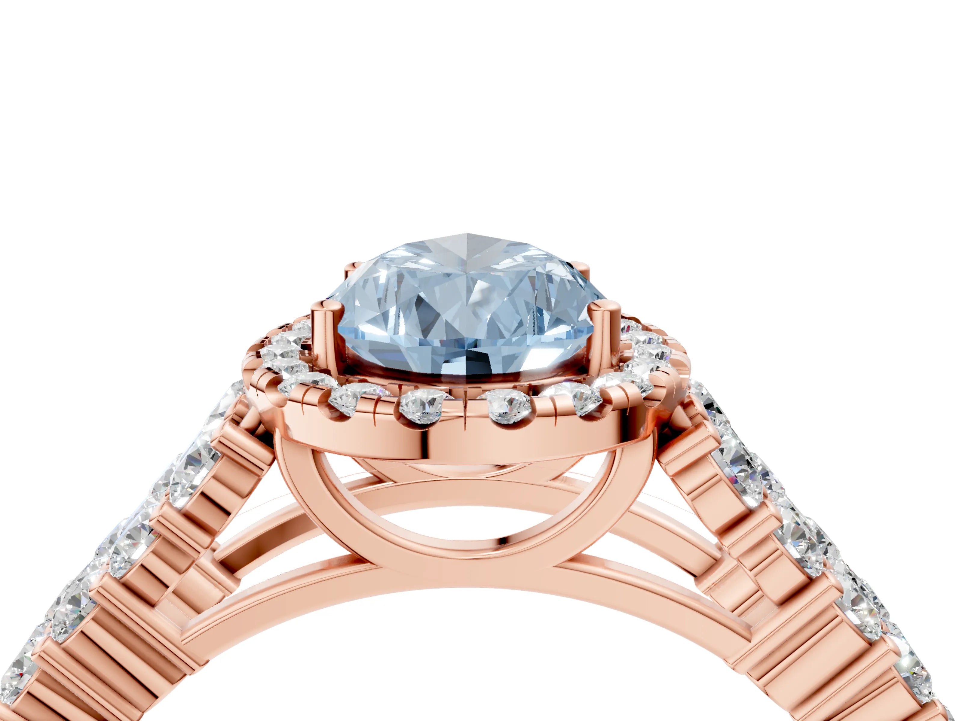 Rose gold Fancy Blue Pear Cut Halo Pavé Diamond Engagement Ring with Split Shank and Four-Prong Setting_7