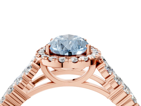 Rose gold Fancy Blue Pear Cut Halo Pavé Diamond Engagement Ring with Split Shank and Four-Prong Setting_7