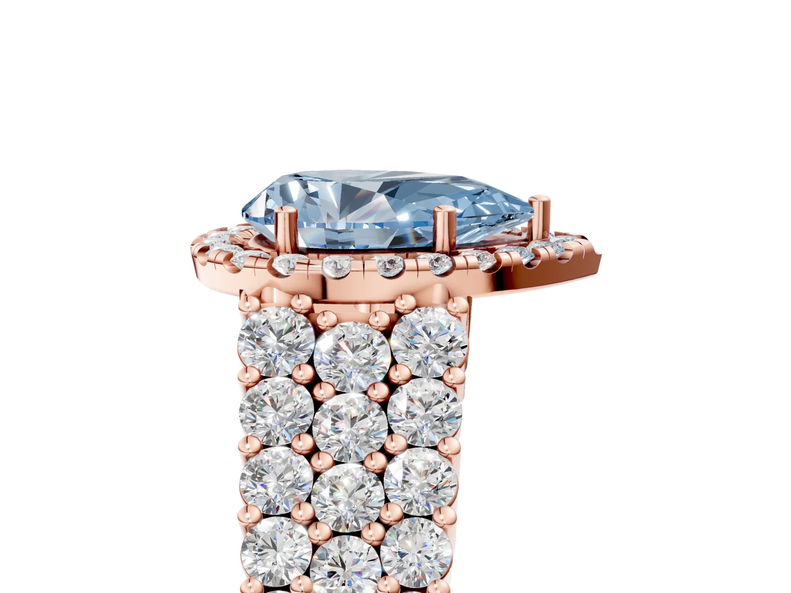 Rose gold Fancy Blue Pear Cut Halo Pavé Diamond Engagement Ring with Split Shank and Four-Prong Setting_8