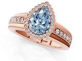 Rose gold Fancy Blue Pear  Cut Halo Pave Band Four-Prong Ring_49
